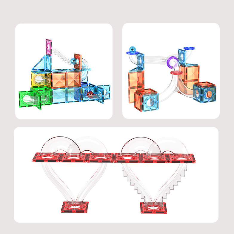 Set of colorful magnetic tiles on a white background