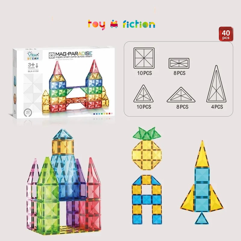 Toy Fiction - Magnetic Tiles 40 Pack Contents and Designs