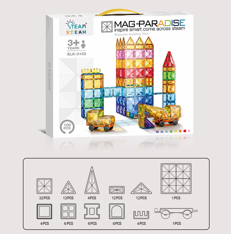 Toy Fiction - Magnetic Prism tiles Box of 100 Pack