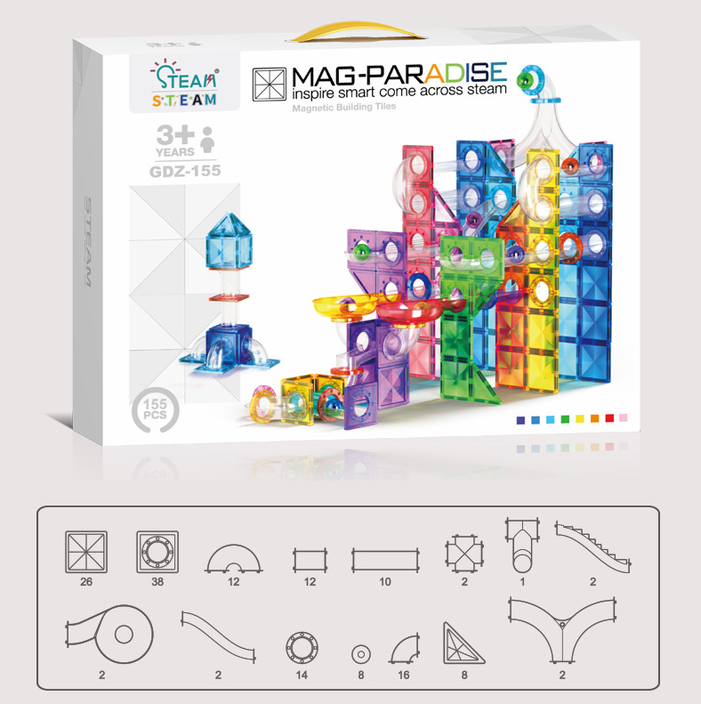 Toy Fiction - Magnetic Prism tiles and Pipes Box of 155 Pack