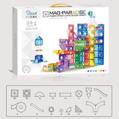 Toy Fiction - Magnetic Prism tiles and Pipes Box of 155 Pack