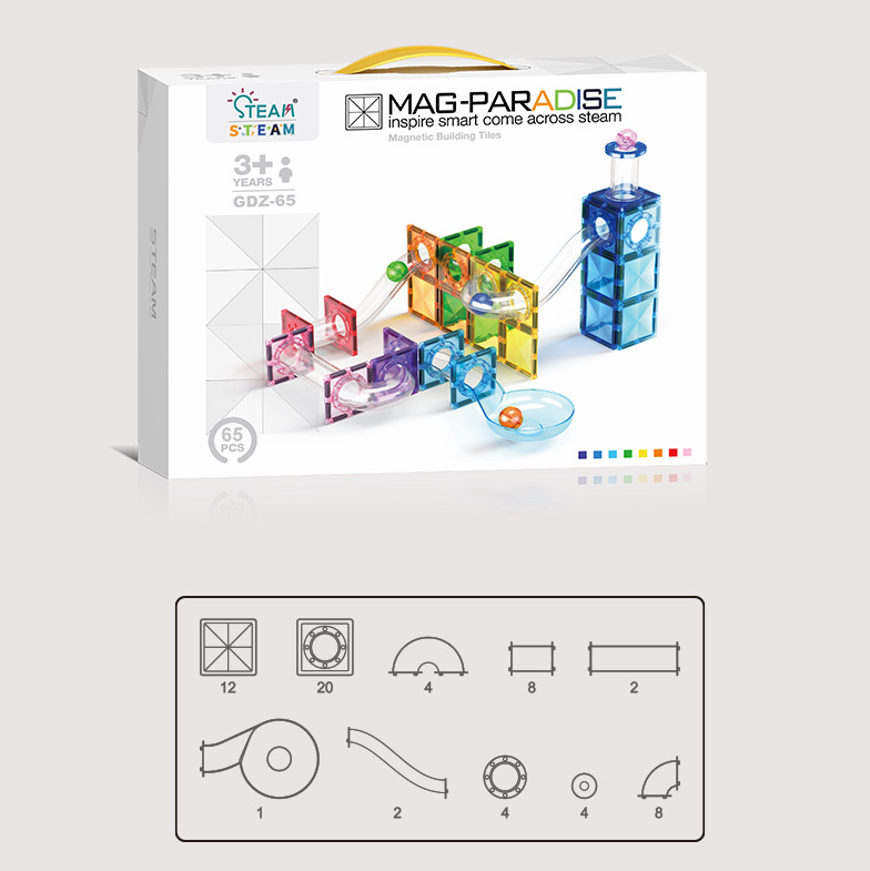 Toy Fiction - Magnetic Prism tiles and Pipes Box of 65 Pack