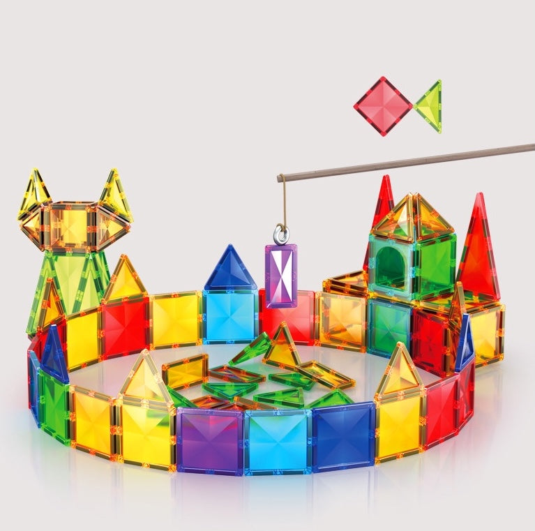 Colorful magnetic Tiles on a white background